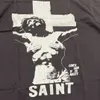 Magliette da uomo Magliette da uomo Alta qualità SAINT 22ss DMJ T-shirt a maniche corte vintage lavato Tee oversize Jesus Stampato T-shirt in cotone screpolato da uomo Q240304