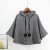 Jackets Fashionable Thousand Bird Grid Cloak Shoulder Coat Female Tops Spring Autumn 2023 New Loose Hooded Bat Sleeve Women's Outerwear