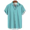 Camisas casuais masculinas camisa de moda verão de manga curta camiseta lapela botão para baixo 3d impresso cor sólida