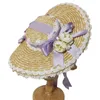 Chapeaux à large bord en dentelle, casquette plate, ornements de coiffure à fleurs Lolita, nœud en ruban, chapeau de paille, Vintage, accessoires pour cheveux de fête Cosplay