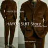 Suits Men's Suit 2 Piece Point Lapel Two Grain Button Corduroy Jacket Prom Party Casual Pants Blazer Set