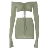 Suits Fashionable and Sexy Drawstring Lace Up Exposed Umbilical Flare Sleeve Top Slim Fit Green Half Skirt Suits Womens Two Peice Sets