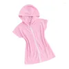 Vestidos da menina do bebê s zíper terry cobrir roupão com capuz zip praia hoodie chuveiro banho envoltório corpo toalha vestido de banho