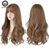 7JHH WIGS Brown Ash Long Deep Wave Hair Lolita Wigs With Bangs Synthetic Wig For Women Fashion Thick Curls Girl 240229