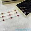 2024 Jewelry Designer Brand Vanl Cleefl Arpelsclover Thick Gold Electroplated Mini Six Flower Bracelet Red Jade Chalcedony Black Agate