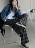 Pantaloni da donna scozzesi da donna Casual Chic pantaloni larghi a gamba larga Ins Retro Teens Harajuku Hip-hop All-match Unisex Streetwear