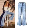 Jeans Jeans en gros-femmes lâche trou déchiré gland poche bouton jambe large luxe Punk bleu jeans femme bonne qualité 240304