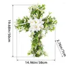 Couronne de fleurs décoratives en croix, porte de pâques en bois classique avec verdure artificielle Lilien, décor chrétien de printemps pour devant