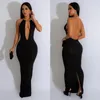 Solid Woman Evening Dress Glitter gyllene halsband backless bodycon paljetter lång fest klänning sexig utekväll klänningar klubbkläder