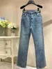 Women's Jeans Designer Jeans Arrivals Waist Hollowed Out Patch Decoration Blue Denim T2 240304