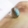 Cluster Rings Genuine Strong Rainbow Light Labradorite Gems Stone Fashion Wedding Party Adjustable Size