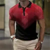 Men's Polos Fashion Men Polo Shirt Stripe Patchwork Printing Clothing Summer Casual Short Sleeve Loose Oversize Street Top Tee