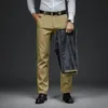 Klasyczny styl zimowy ciepłe męskie Business Proste Casual Pants Etyble Tkanina biuro polarowe gęstwy spodnie khaki czarne 240226