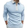 Polos pour hommes POLO avec fermeture éclair couleur assortie T-Shirt à manches longues haut