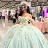 Robe de Quinceanera scintillante bleu Aqua scintillante, avec des Appliques de perles bouffantes en dentelle, robe de bal en Tulle, robe de bal XV 15 Anos