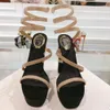 Rene Caovilla Cleo Siyah ve Altın Platform Sandal 13cm CLEO Kristal Kaplı Kare Ayak Ayakkabı Tıknaz Topuk Ayakkabı Lüks Tasarımcı Yılan Strass Parti Elbise Ayakkabı