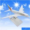 Échelle de simulation Émirats Arabes Unis Modèle d'avion Support Compagnie aérienne A380 Jouets d'avion transparents avec alliage léger présente V5I4 240115 Dr Dh5Aq