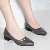 Dresses Women Pumps Grey Boat Shoes Pu Leather Dress Shoes Medium Heels Office Shoes Rhinestone Slip on Shoes zapatos mujer N7793