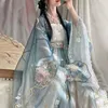 Chińskie Hanfu Women White Tea Hezi Spódnica ciężka haft haftowy Gradient Super Immortal Performance Dress 240220