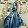 Prom Dresses Illusion Long Sleeve Black Ball Gown Quinceanera 2021 Jewel Floral Lace Applique Muslim Evening Dress Graduation Swee27 Dh2Ud