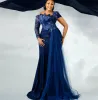 2024 OCT ASO EBI ARABIC BLUE Blue Blue Mermaid Mother of Bride Sukienki Kryształy Koronkowe wieczór Prom Formalne przyjęcie Urodziny Celebrytka Mother of Groom Suknie