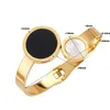 Wide Face Simple Inlaid Zircon Black and Black Circular Elegant Boutique Womens 14K Gold Bracelet