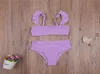 Girls Solid Color Split Swimsuit Set Sleeveless Backless Low Cut Bikini With Ruffles Panties For Summer Clothing Sets5881083