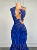 Festklänningar Elegant Royal Blue Mermaid Prom Dress for Black Girl Sparkly Lace Sequined Gown African Women Long Long