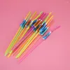 Disposable Cups Straws 50pcs Cocktails Fluorescent With Parasol For Christmas Holiday Party Decoration