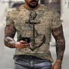 Men's T-Shirts Mens Sailor Anchor Sailing 3D Printed Short Sleeve T-Shirt Retro Casual Fashion Street Harajuku High Quality Shirt 2022 L240304