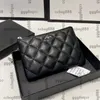 Womens Lambskin Black Coin Wallet Bags Card Holder With Zipper Pouch Little Bead Letter Charm Purse Diamond Lattice Silver Hardware