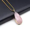 Pendant Necklaces Reiki Healing Crystal Energy Natural Semi Precious Stone Rose Quartz Droplet Shape Necklace Exquisite Jewelry For Women