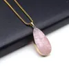 Colares Pingente Reiki Cura Cristal Energia Natural Pedra Semi Preciosa Rosa Quartzo Forma Gota Colar Exquisite Jóias Para Mulheres