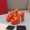 Patent Leather Platform High Heeled tofflor Pumpar Högklackade Instep Strap Chunky Heels Block Hälen 155mm Glass Slipper Dress Shoe Women Designers Sandaler