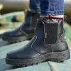 Stövlar mäns casual ståltå täcker arbetssäkerhetsko läderarbetarskor Black Security Boot Ankel Botas Zapatos de Seguridad