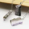 Anhänger Halsketten Natürliches rohes Erz Amethyst Blatt Unregelmäßige Edelstahlkette Halskette Reiki Charm Unisex Schmuck Zubehör Geschenk 4 Stück