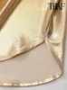 TRAF Camicie metalliche da donna Maniche lunghe Bottone frontale Camicette femminili Top chic Moda 240301