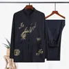 Men's Tracksuits Retro Tai Chi Uniform Chinese Traditional Set With Stand Collar Disc Buckle Shirt Elastic Waist Wide Leg