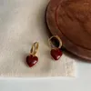 Dangle Earrings Simple Design Wine Red Love Heart For Women Gold Color Circle Vintage Peach Drop Earring Fashion Jewelry
