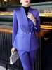 Dwuczęściowe spodnie dla kobiet Zestaw dla kobiet Office Advanced Sense Dames Suit 2024 Winter Dubbele Rij Kraag Blazers Elegante Casual