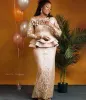 Plus Size Arabisch Aso Ebi Champagne Kant Sexy Moeder Van De Bruid Jurken Lange Mouwen Schede Vintage Gala Avond Formele Partij jassen Jurk