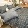 Zestawy Zestaw Blue Plaid Pedding Mash Miękkie łóżko pościel pojedyncza pełna królowa rozmiar chłopców Duvet Cover Płaski zestaw poduszek Zestaw poduszki