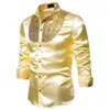 Chemises habillées pour hommes Blusas chemise à paillettes métallisé brillant revers de mariage à manches longues boutonné couleur unie hauts ajustés