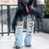 Women's Jeans Womens Fashion High Waist Jeans Shredded Hole Edging Straight Trousers Distressed Boyfriend Ripped Jeans for Women S-2XL 240304