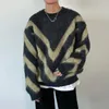 Men's Sweaters 2024 Winter Clothing Knitted Pullover Sweater Casual Solid Color Long Sleeve Draped O Neck Patchwork Vintage Light Luxury