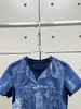 T-shirt manches courtes femme, décontracté, à la mode, en coton et Denim imprimé à l'encre blanche, 2024, 1130