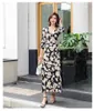 Casual Dresses Korea Style Wrap Long Dress Elegant Flower Print V Neck Elastic Kimono Cardigan Lace Up Maxi Summer Sashes Vintage Robe