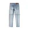 Designerskie dżinsy dla mężczyzn wiosna i lato cienki Lvjia Prus Blue Light Luksusowe wytłaczane swobodne wszechstronne dopasowanie małe proste rurkę Męskie dżinsowe spodnie F01K9
