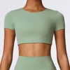 Lu Align Women Lu Align Waist Tummy Shaper New TShirt Fitness Crop Top Workout Gym Push Up Shirts Short Sleeve Tshirt Sportswear Female Lemon LL Jogger Jogger Gry Lu08 2