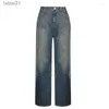 Dames jeans jeans blauw emo grunge streetwear baggy wijde pijpen broek taille rechte denim broek jaren 2000 kleding 240304